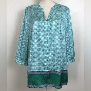 JONES NEW YORK Womens Stretch 3/4 Sleeve Shirt (Green/White/Black)(Size: XL) EUC